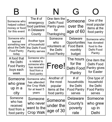 Community Harvest Bingo Card