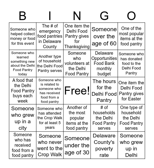 Community Harvest Bingo Card