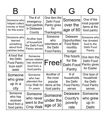 Community Harvest Bingo Card