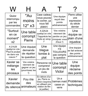 What the quizz ?!! Bingo Card