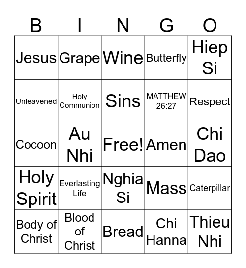 BODY AND BLOOD BINGO Card