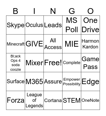 Microsoft Bingo Card