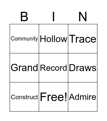 Vocabulary Review Bingo Card