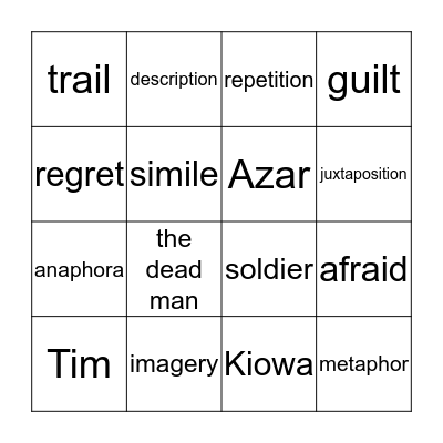 The Man I Killed Bingo Card