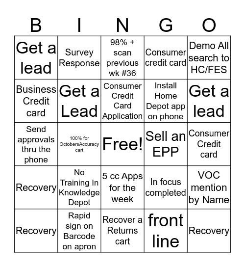 Cashier Appreciation Bingo Card