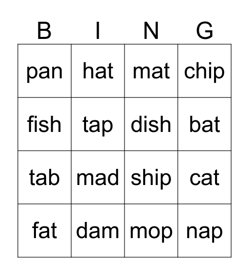 Phonics Bingo Card