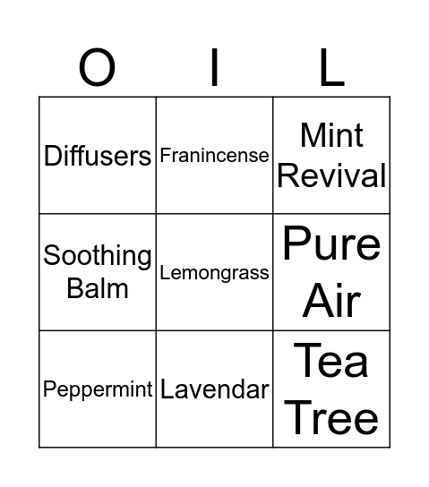 Essential Oil Bingo Card