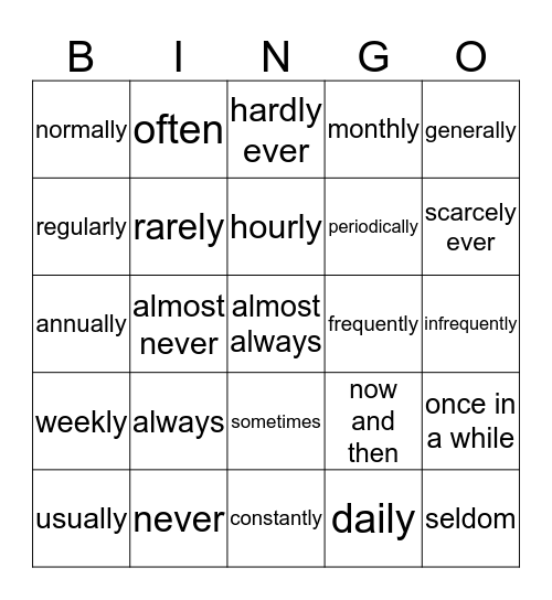 Frequency Adverbs Bingo Card