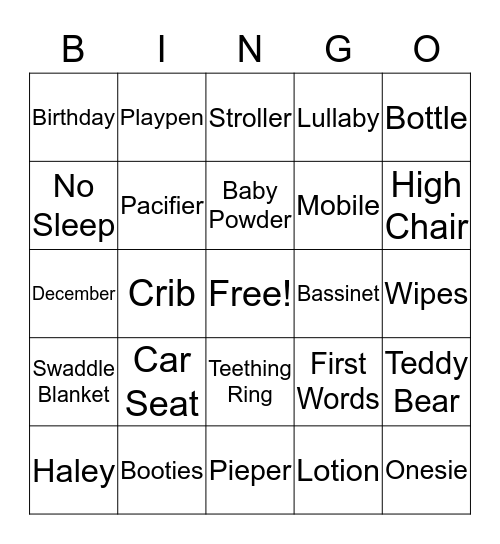 Baby Pieper Bingo Card
