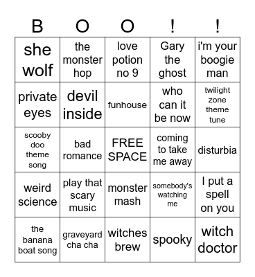 halloween party music Bingo Card