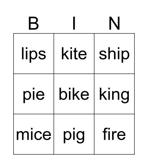 Long i and Short i Bingo Card