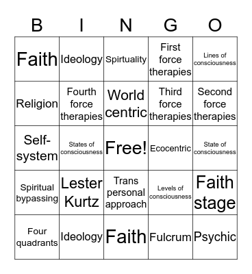 Spiritual Bingo Card