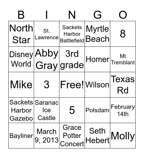 M I K E   AND   M O L LY Bingo Card