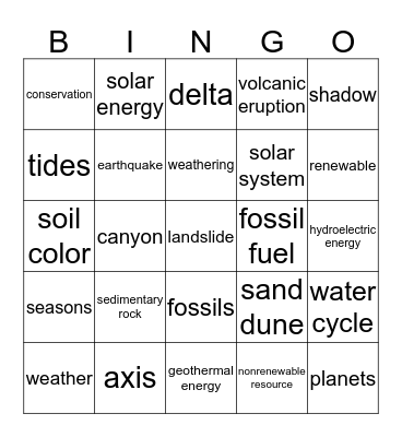 Earth & Space Vocabulary Bingo Card