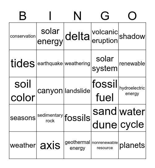 Earth & Space Vocabulary Bingo Card