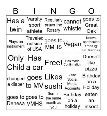 Mingle Mingle Mingle Bingo Card