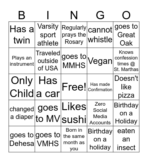 Mingle Mingle Mingle Bingo Card