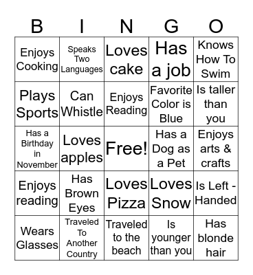 Find a Friend Who...  Bingo Card
