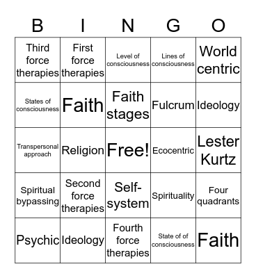 Spiritual Bingo Card