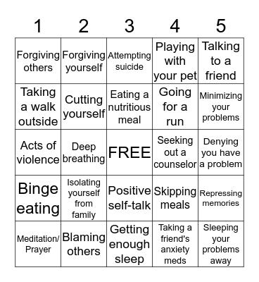 Coping Mechanism Bingo Card