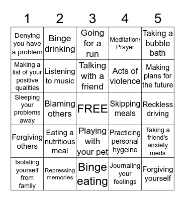 Coping Mechanism Bingo Card