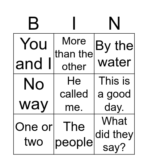 Week 1 Bingo Card