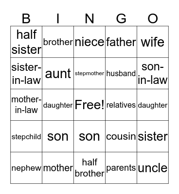 Family Bingo Card