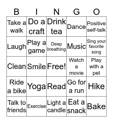 Coping Skills Bingo Card