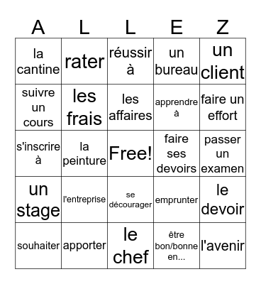 French III L'enseignement/l'éducation Bingo Card