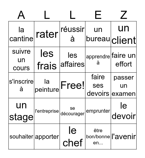 French III L'enseignement/l'éducation Bingo Card