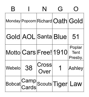 Scouts Trivia Bingo Card