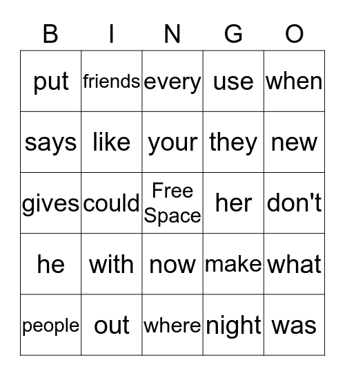 "Space Pup" Word Power Words Bingo Card