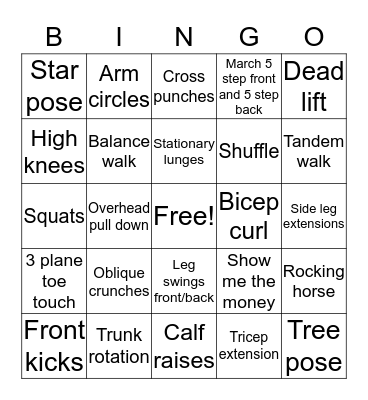 Fitness Bingo Card