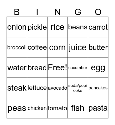 Food 1 & 2  Bingo Card