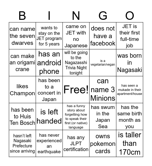 Find someone who... Bingo Card