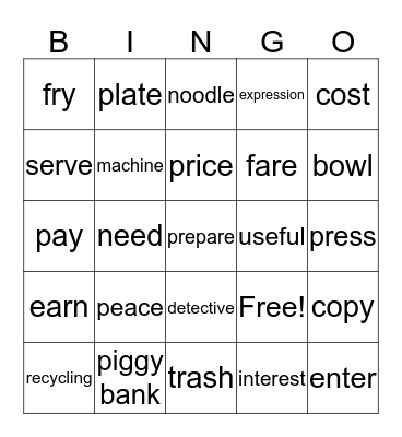 Lesson9. Growing Money Bingo Card