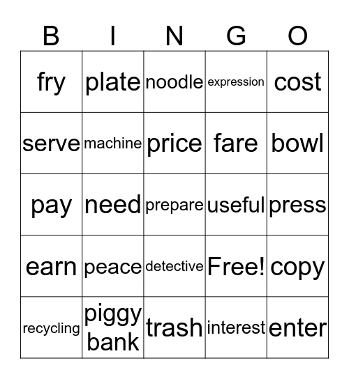 Lesson9. Growing Money Bingo Card