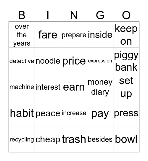 Lesson9. Growing Money Bingo Card