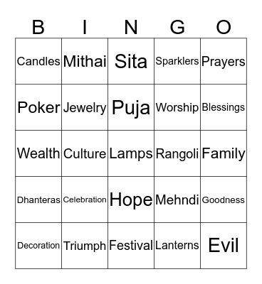 HAPPY DIWALI Bingo Card