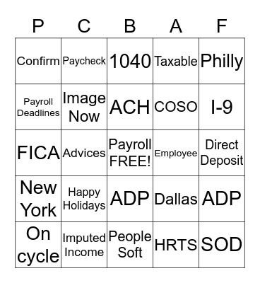 PCBAF BINGO Card