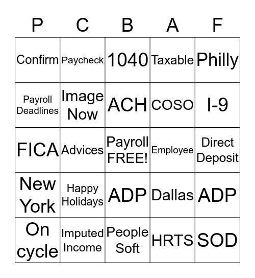 PCBAF BINGO Card
