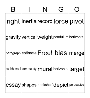 Bingo Weeks 6, 7, 8 Bingo Card