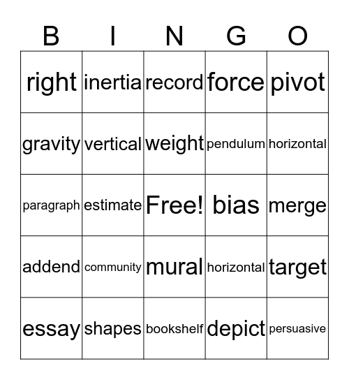 Bingo Weeks 6, 7, 8 Bingo Card