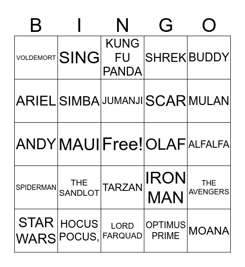MOVIE BINGO Card