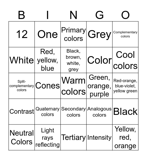 All About Color Bingo Card