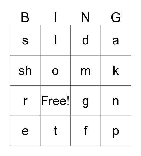 ENDING SOUNDS BINGO Card