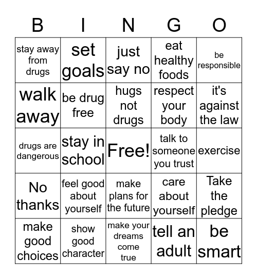 Drugfree Bingo Card