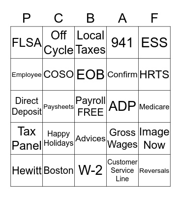 PCBAF BINGO Card