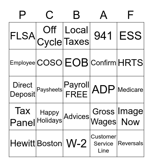 PCBAF BINGO Card