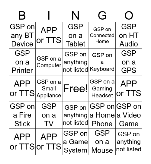 GSP Bingo Card